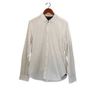 Denim & Flower Ricky Singh Cotton White Geometric Print Button Down Shirt, L